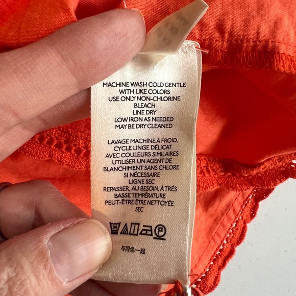 Anthropologie Vibrant Orange Puff Sleeve Eyelet Blouse Top Size XS - Picture 10 of 10